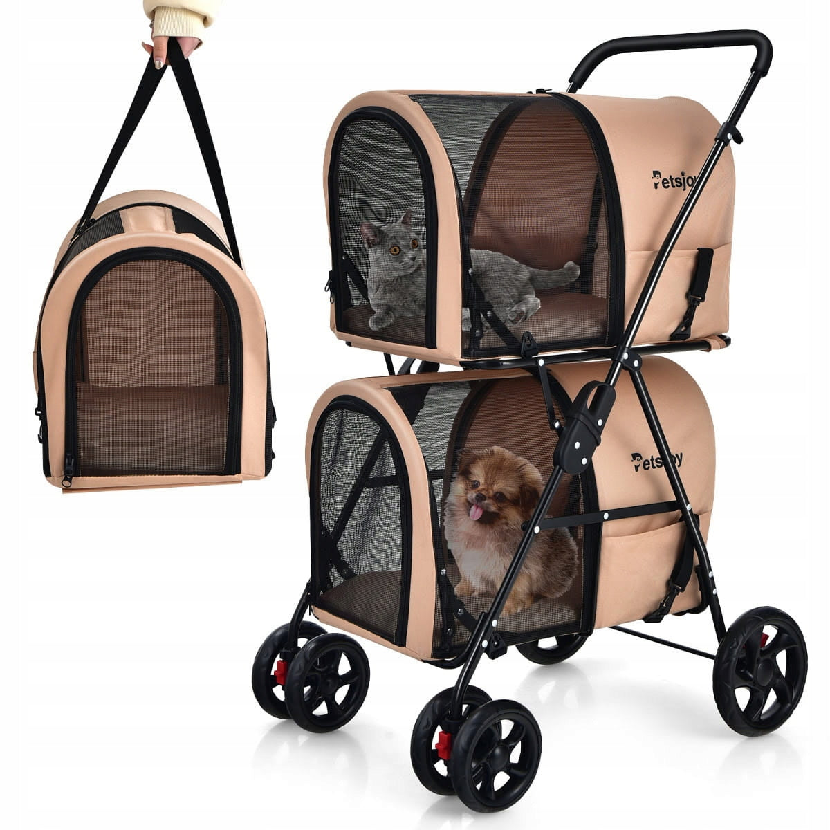 4-in-1 Folding Trolley for Small Animals Transporter Brand Costway