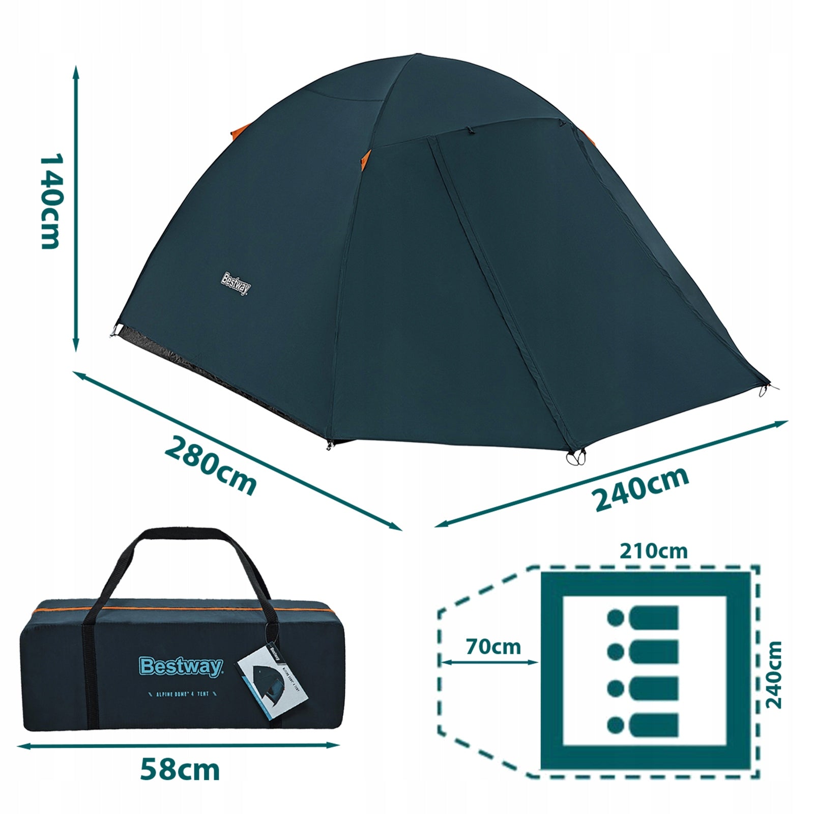 4 person tent 280x240 tourist with tropics and mosquito net Bestway 68141 Brand Bestway