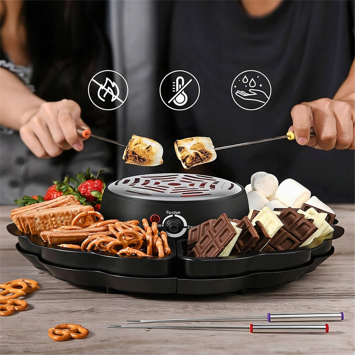 4 removable Fondue electric trays with temperature control for chocolate Brand Bedee
