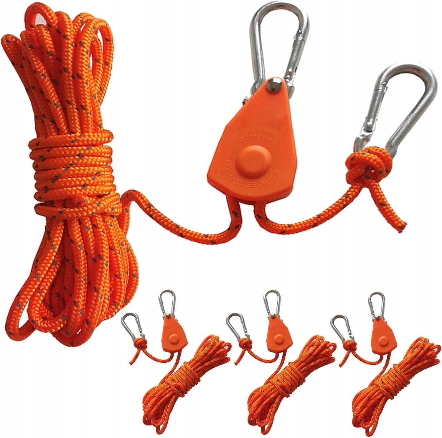 4 x tension cord with rope tensioner, 4 m ratchet hanger, adjustable
