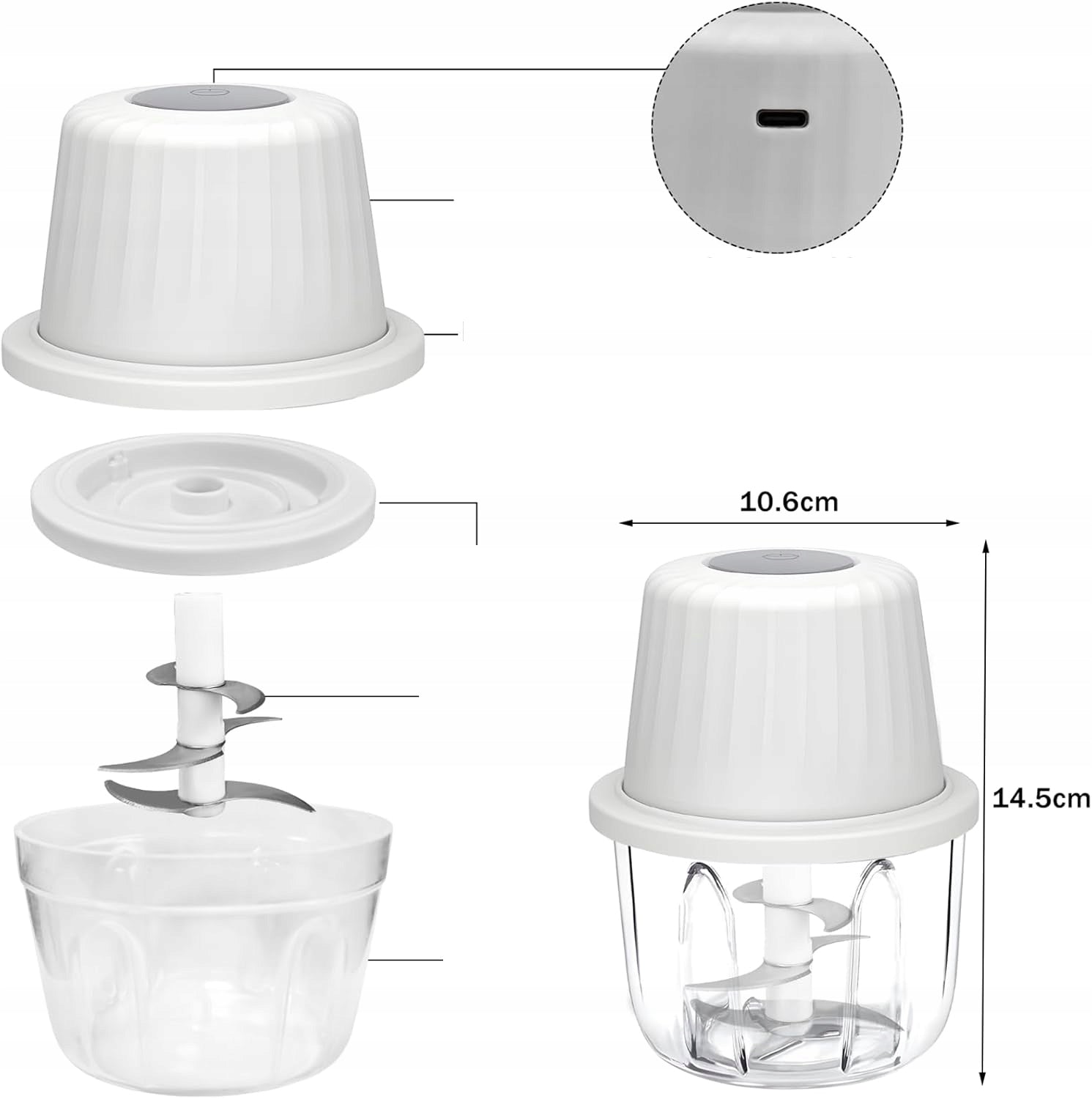 400 ML ELECTRIC CUTTER WITH 6 BLADES FOR GARLIC, ONIONS, PEPPERS AND MEAT Packaging status original