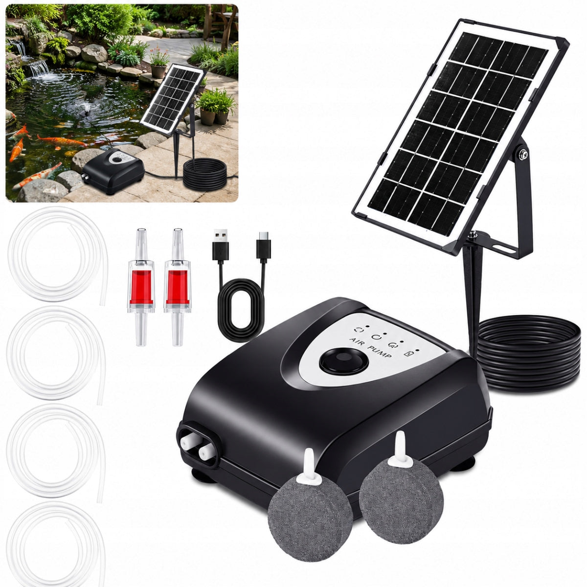 4000MAH SOLAR POND AERATOR OXYGEN PUMP FOR GARDEN POOL 3 MODES