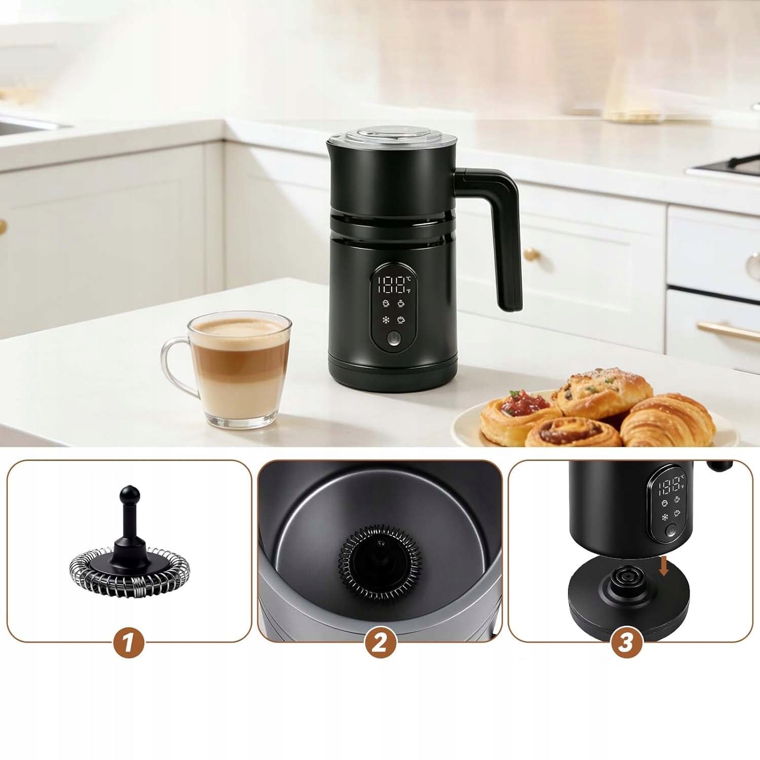 400W ELECTRIC MILK FROTHER WITH HEATER 350ML 4 MODES FOR LATTE Packaging status original