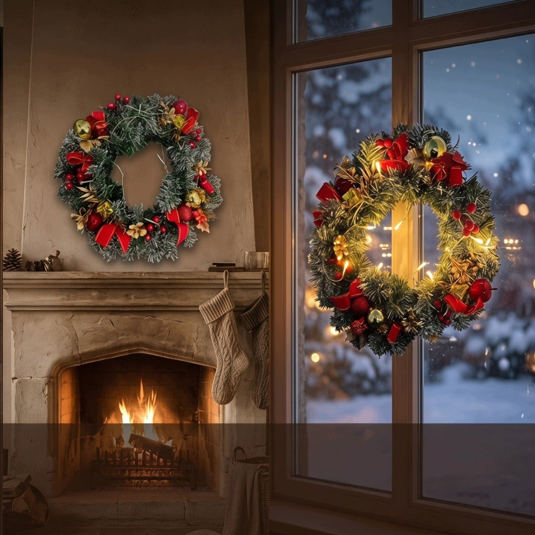 40cm Christmas Door Wreath Artificial Decoration with Light, Berries Brand no brand