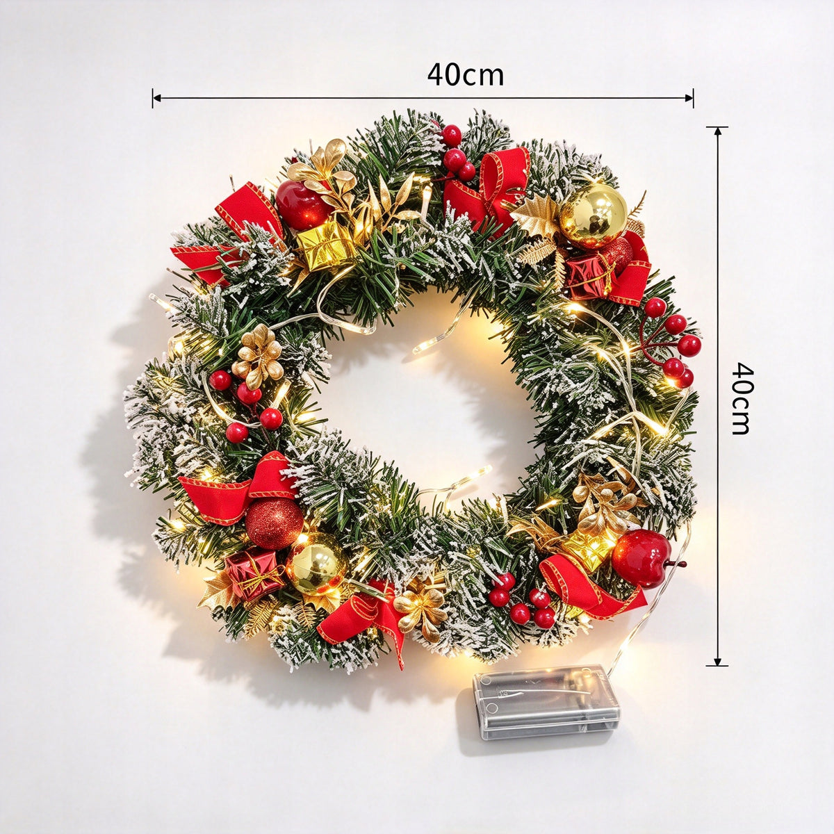 40cm Christmas Door Wreath Artificial Decoration with Light, Berries Manufacturer code HO-0673A1-YT