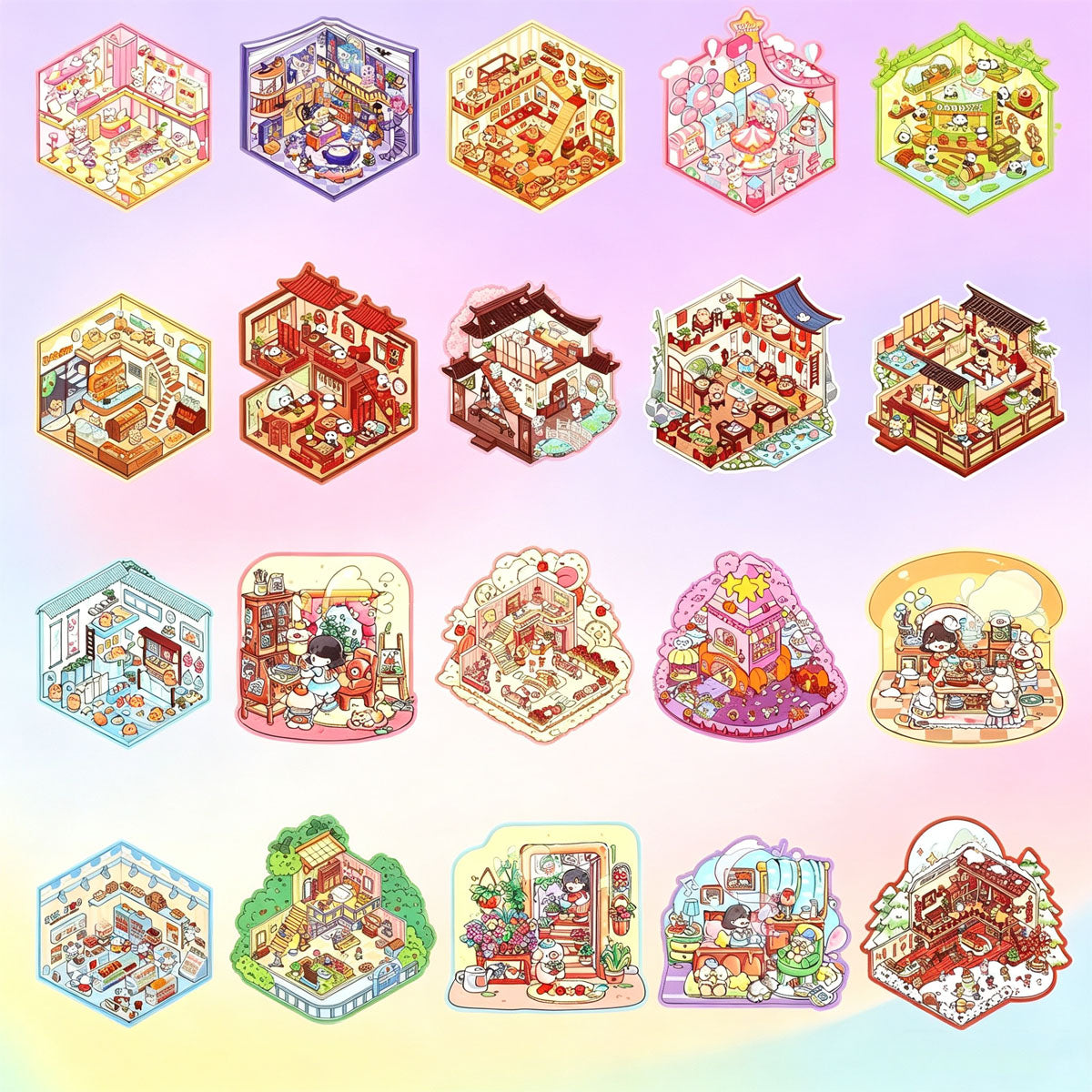 40x STICKERS BOX 3D ANTI-STRESS STICKER COTTAGE WITH STAGE BOX Brand no brand