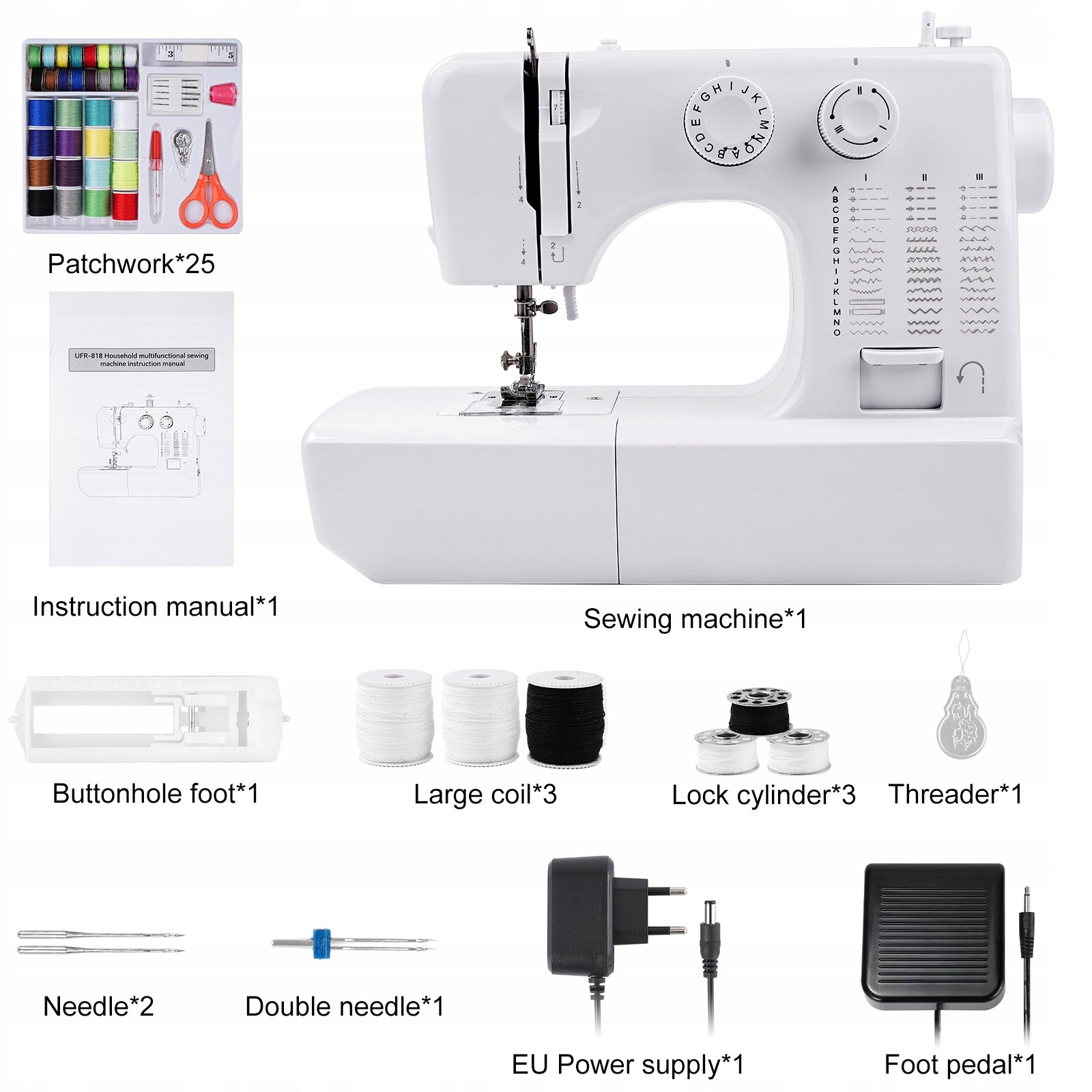 45 Stitches Electric Sewing Machine Household with 42pcs Sewing Kit