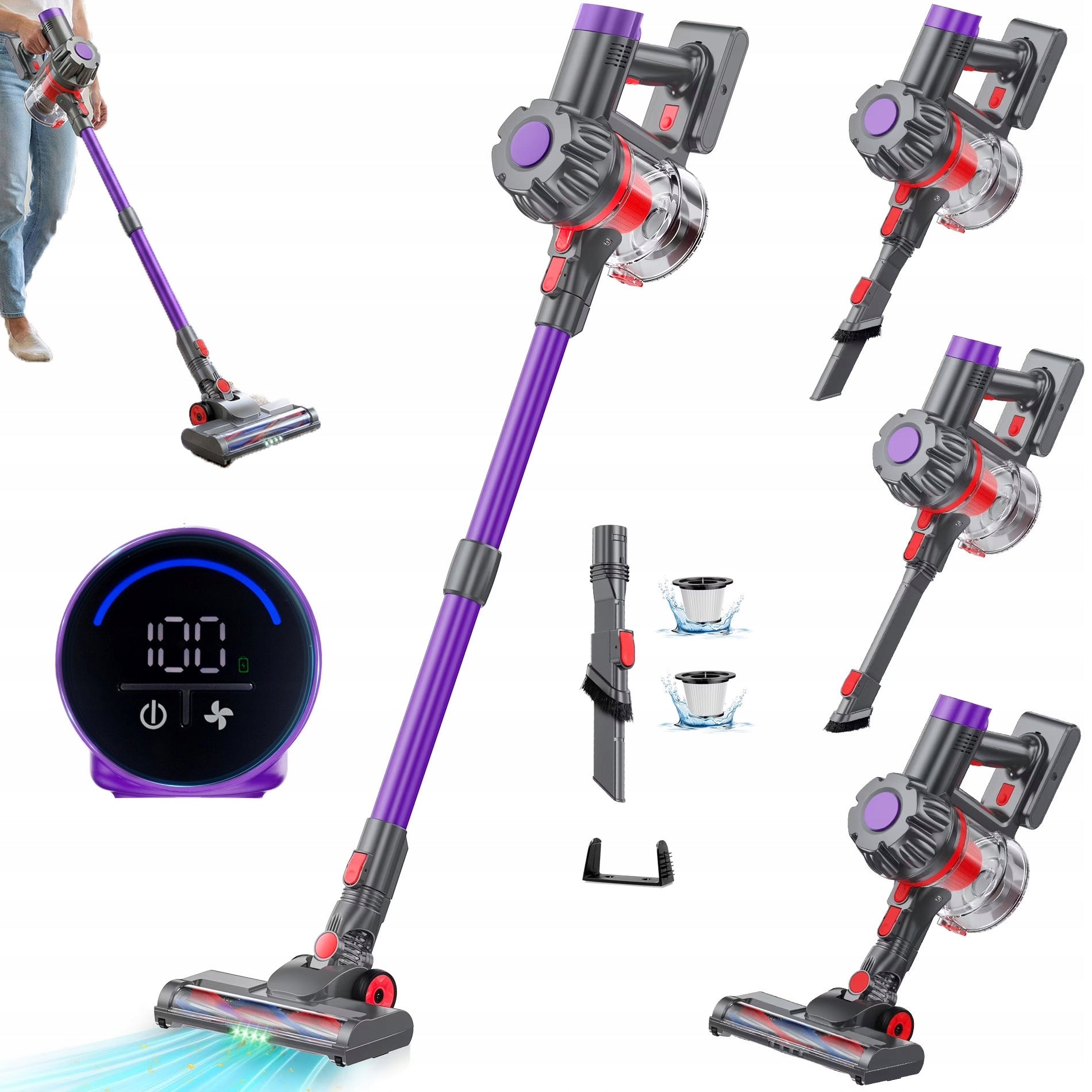 450W CORDLESS UPRIGHT HANDHELD VACUUM CLEANER WITH LED DISPLAY