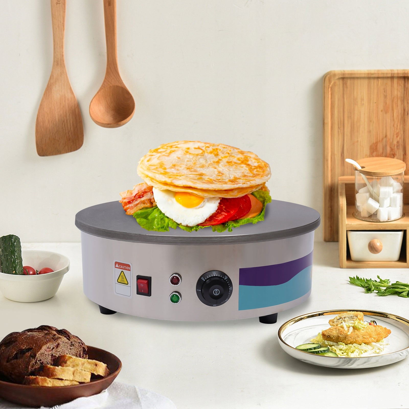 45CM Electric Crepe Maker Machine with Spreader&Spatula 3KW 220V Packaging status original