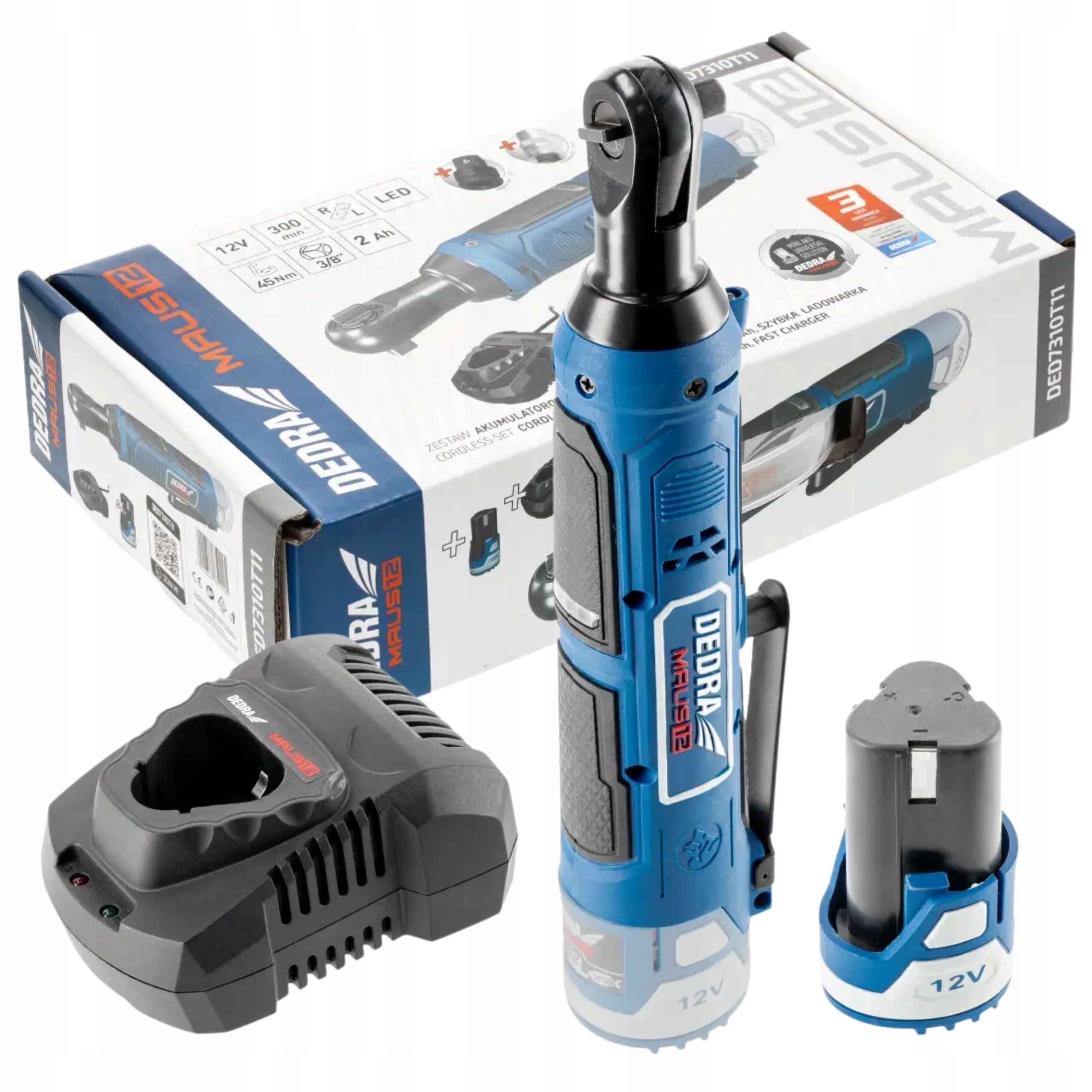 45NM + AKU 2AH RATCHET BATTERY WRENCH + DEDRA DED7310T11 CHARGER