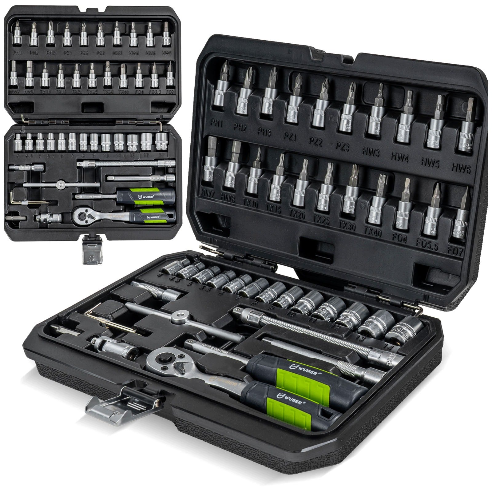 46-EL TOOL SET SOCKET WRENCHES 1/4 CAPS TORX BITS SUITCASE