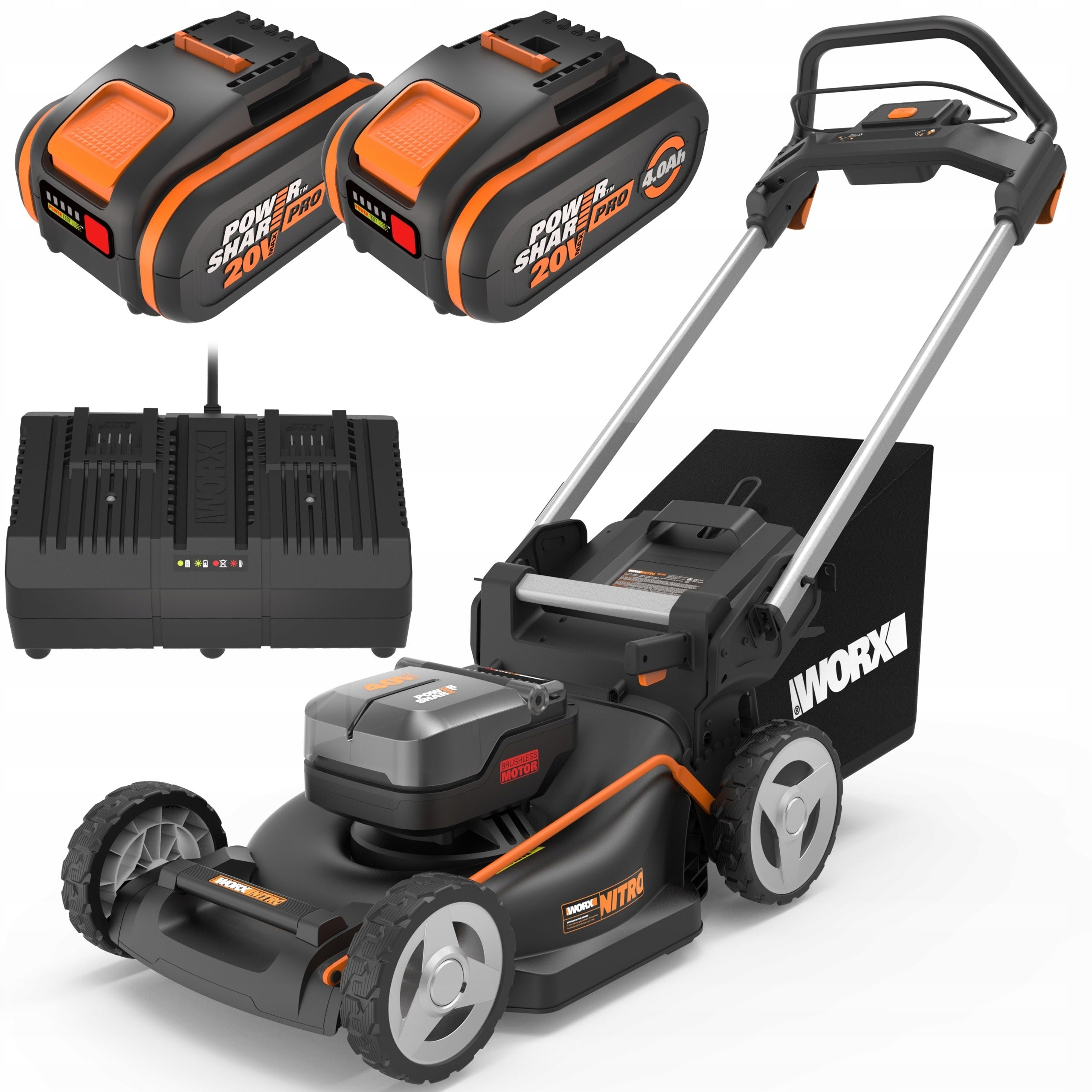 46CM BRUSHLESS CORDLESS LAWN MOWER FOR GRASS WORX WG748E NITRO 2x 4AH