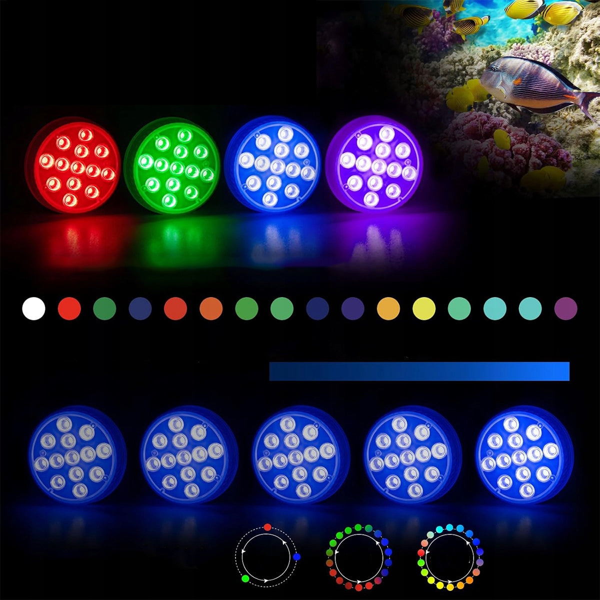 Požeminis IP68 RGB LED lempų rinkinys fontanui, baseinui, 4 vnt.