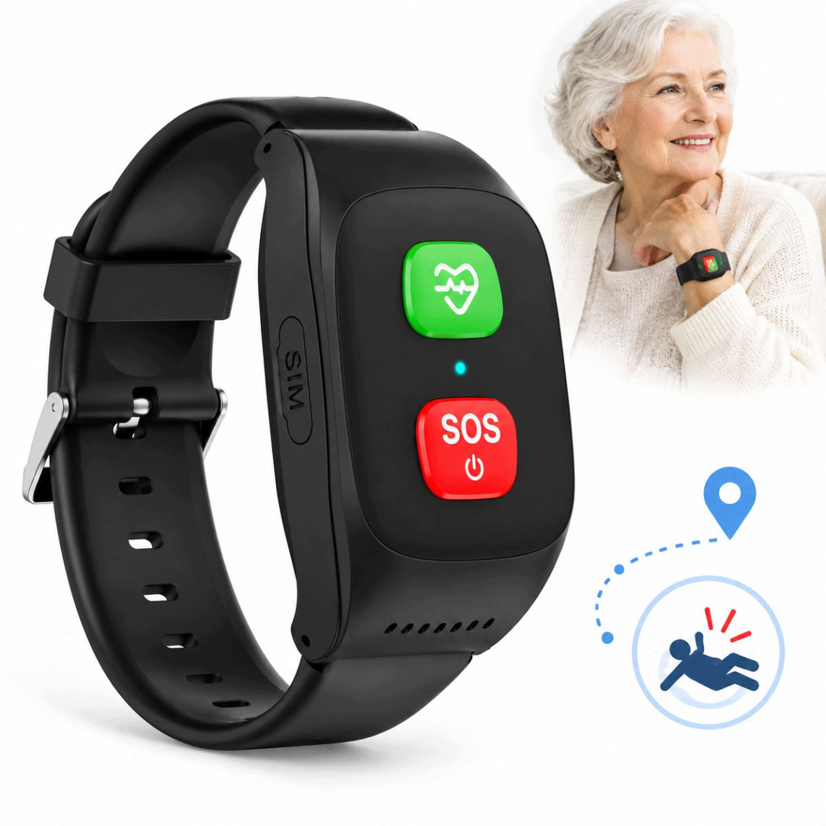 4G GPS watch for senior SOS talk location black IP67