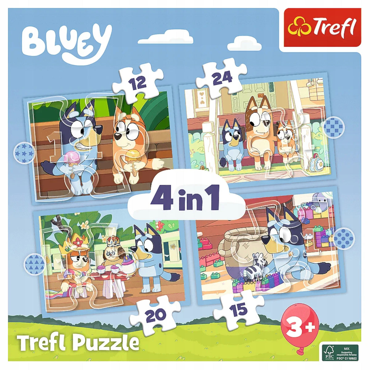 4IN1 BLUEY PUZZLE AND ITS WORLD TREFL Manufacturer code 34637