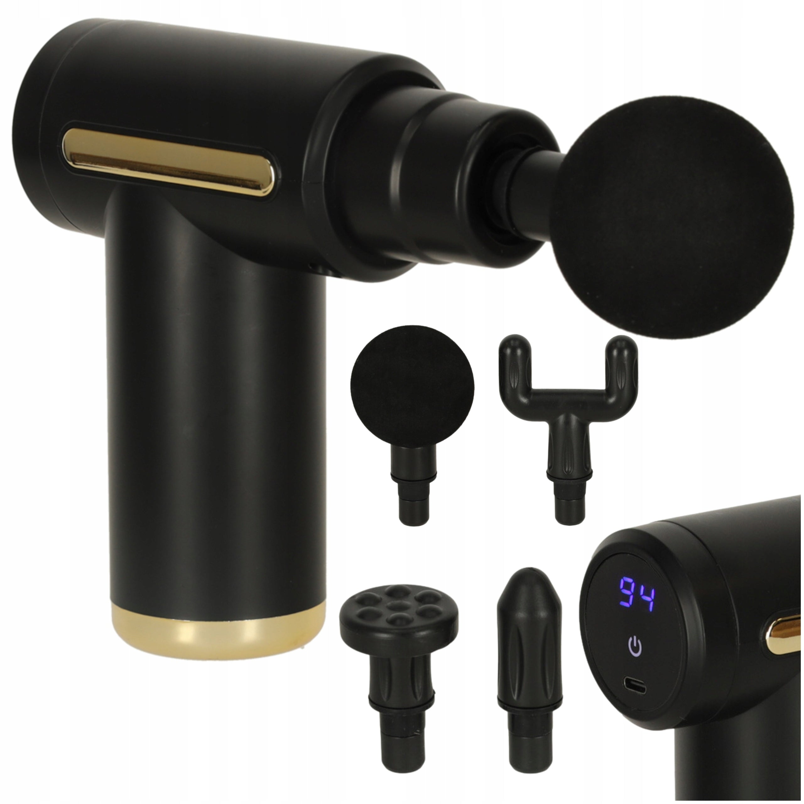 4IN1 LED MASSAGE GUN 99 LEVELS BACK AND BODY MASSAGER BLACK