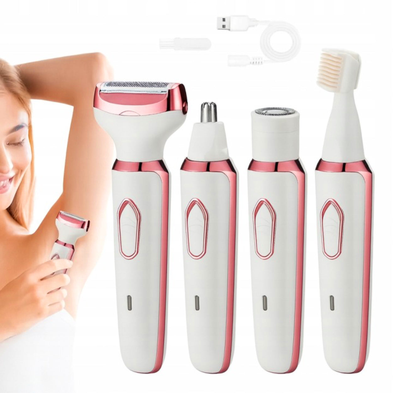 4IN1 WOMEN'S ELECTRIC SHAVER FOR BIKINI BODY FACE AND USB EYEBROWS FOR GIFT