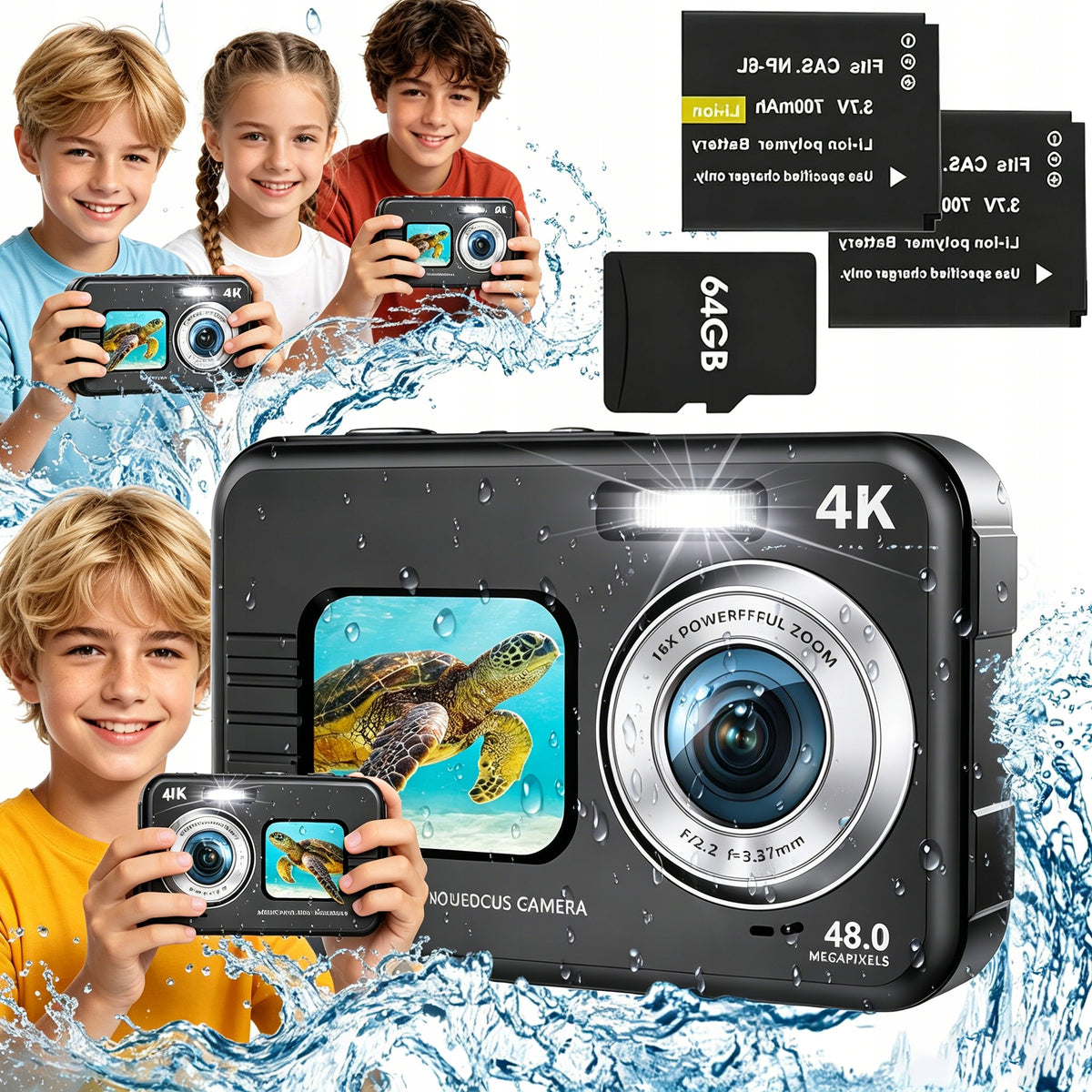 4K 48MP AUTO FOCUS DIGITAL CAMERA WATERPROOF+64G CARD