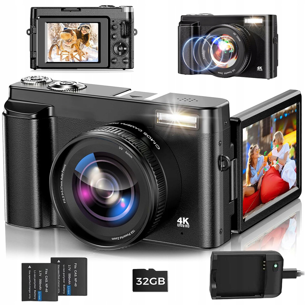 4K 48MP PORTABLE HD DIGITAL CAMERA WITH ROTARY SCREEN