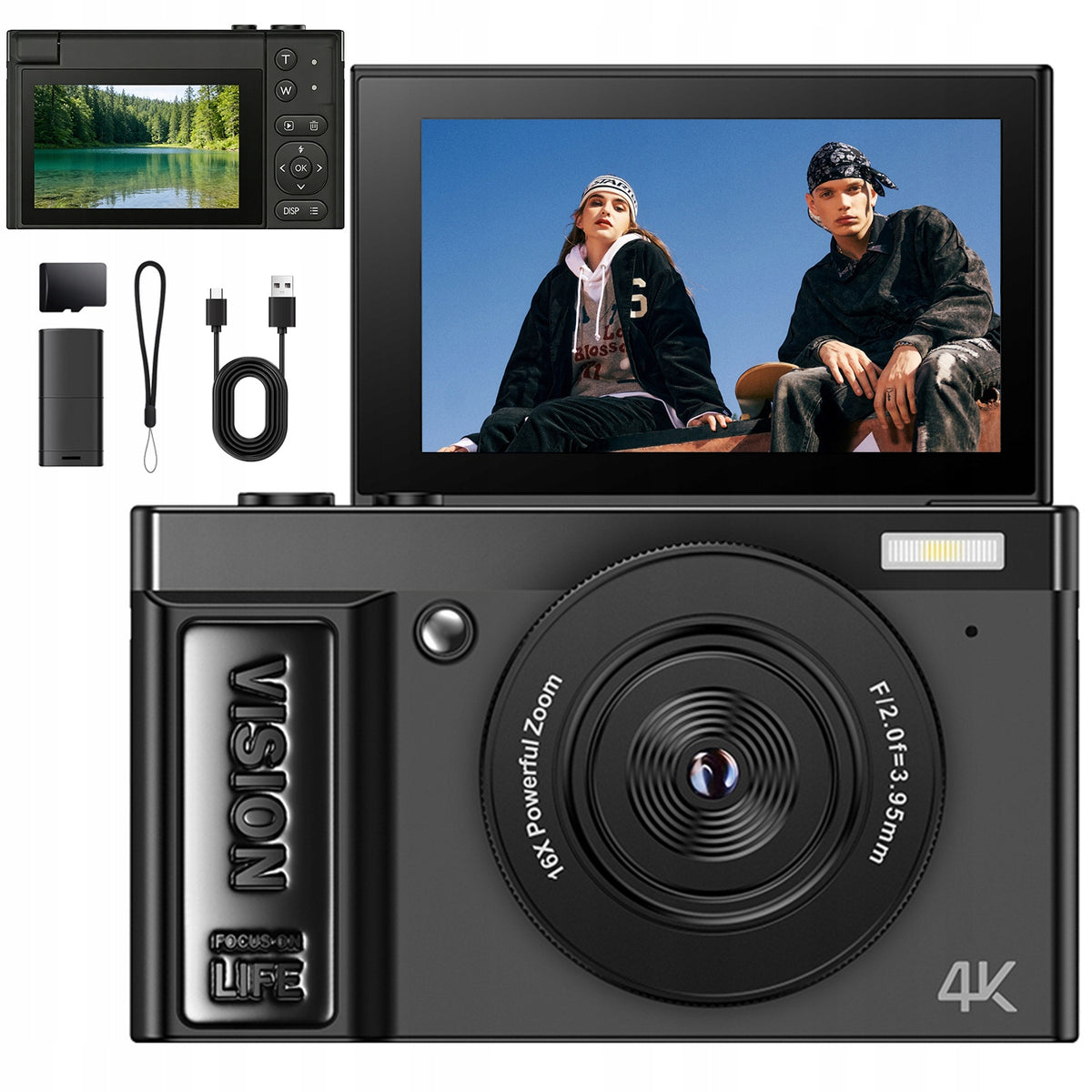 4K 64MP HD DIGITAL CAMERA FOR SELFIE GIFT FOR KIDS ZOOM 16X GIFT