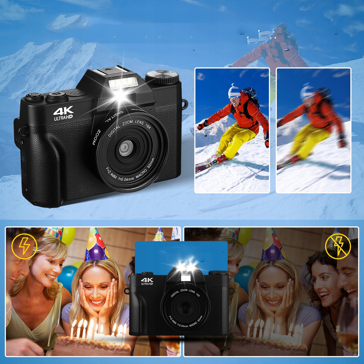 4K 76MP Digital Camera 16X Zoom Vlogging +32GB Card Brand no brand