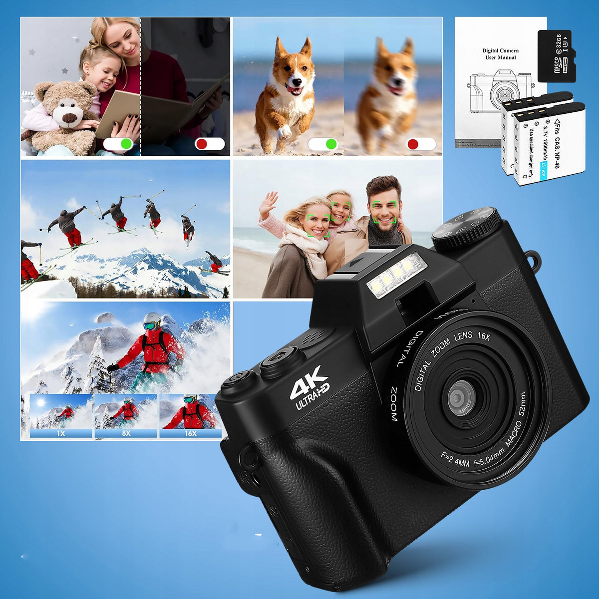 4K 76MP Digital Camera 16X Zoom Vlogging +32GB Card Manufacturer code 4896009083061