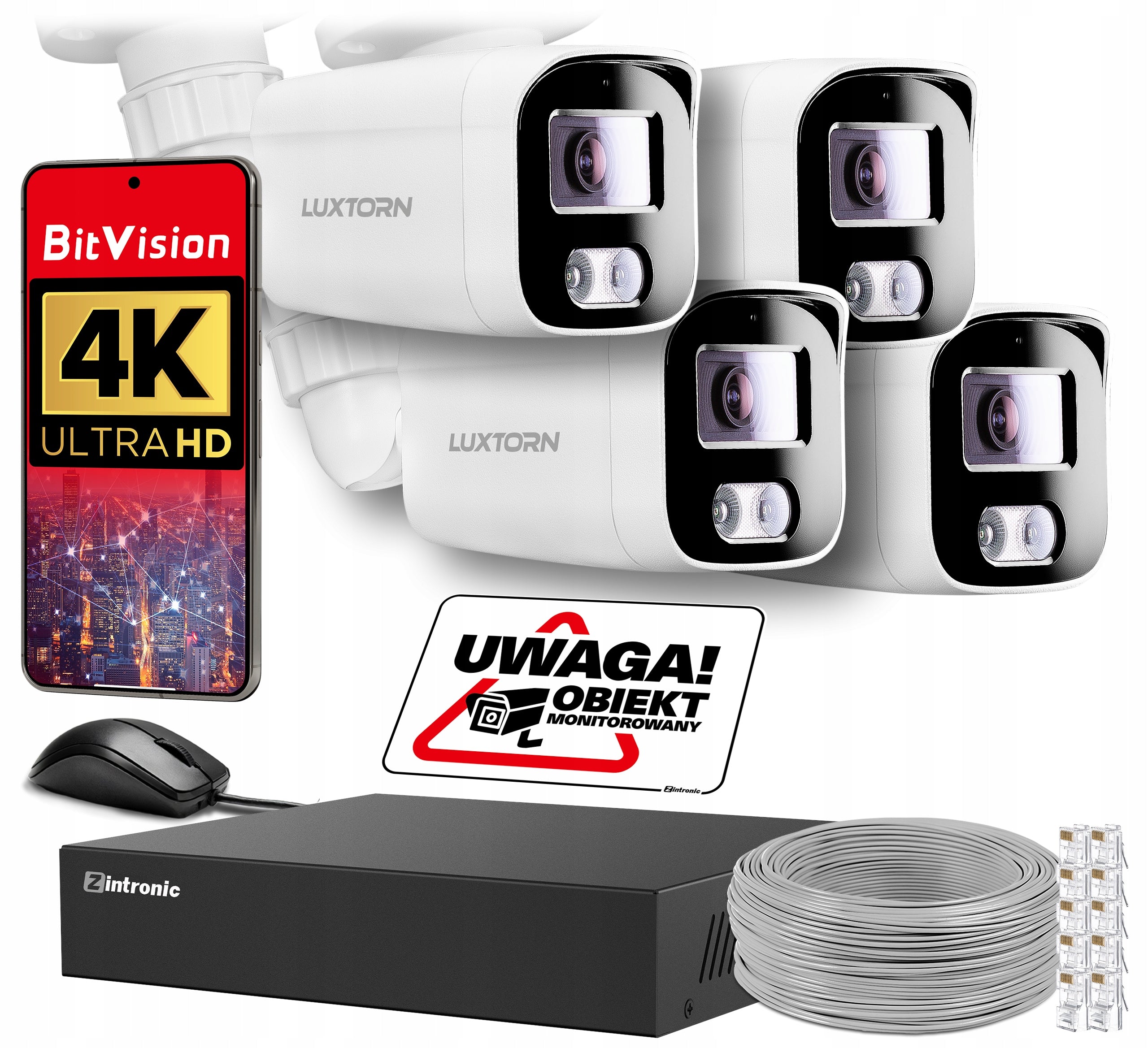 4K 8Mpx IP POE MONITORING KIT 4 CAMERAS Human Detection, No Disk