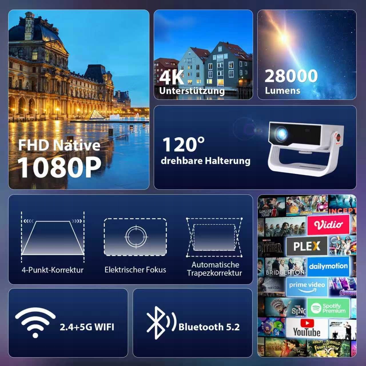 4K Android 11 WIFI 6 Bluetooth 400ANSI Full HD Smart LED Projector Packaging status original