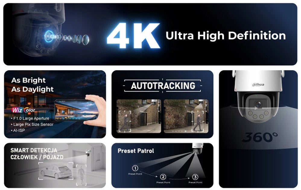 4K DAHUA 8MP FULL COLOR WIZCOLOR AI IP66 P8F-PV-PRO Product weight with unit packaging 0.86 kg