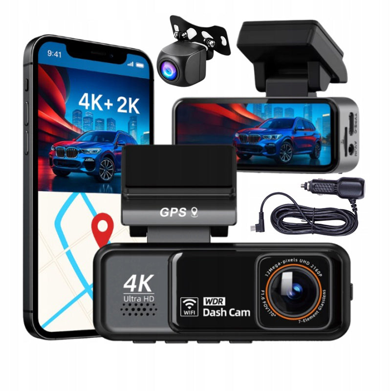 4K UHD GPS WiFi Video Recorder Car Camera Front Rear 170° G-SENSOR Manufacturer code Wideo rejestrator kamerka samochodowa 4K GPS