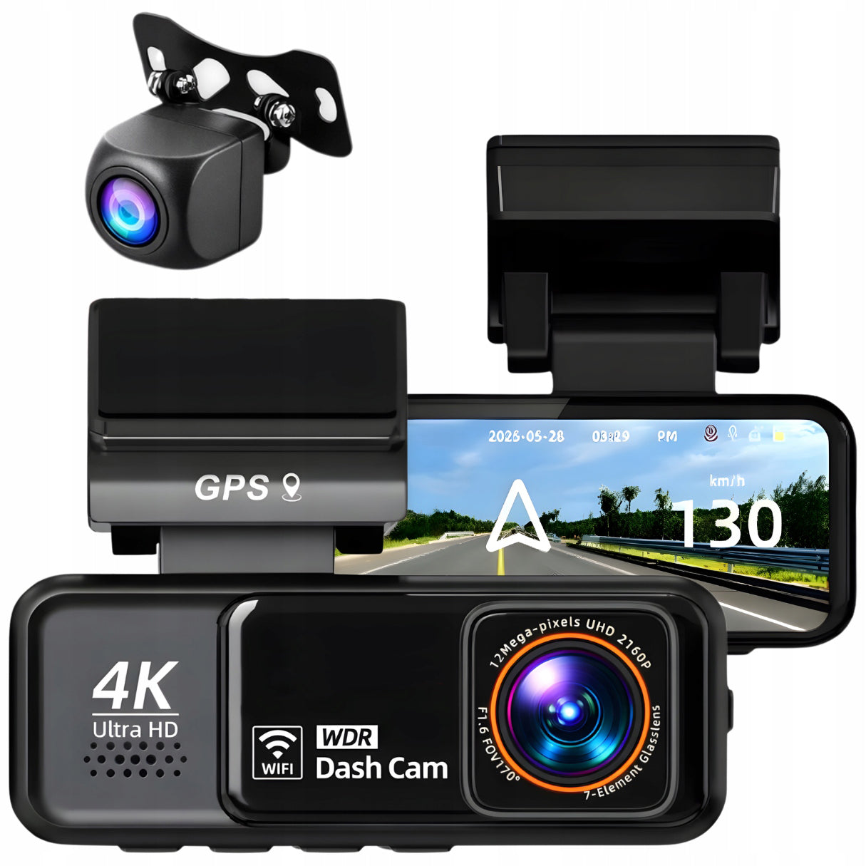 4K UHD GPS WiFi Video Recorder Car Camera Front Rear 170° G-SENSOR Packaging status original