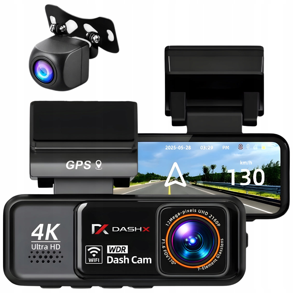 4K ULTRA HD Video Recorder Front + Rear GPS WiFi Car Camera 170° Packaging status original