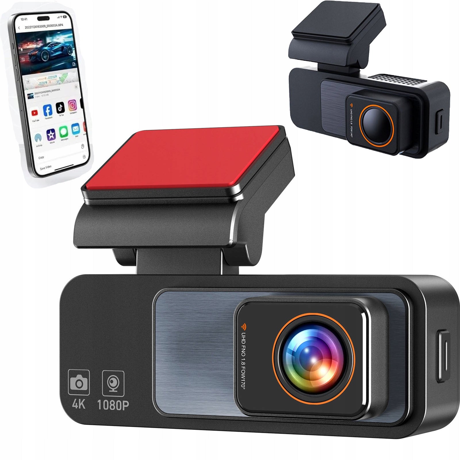4K VIDEO RECORDER Dash Cam GPS WIFI G-Sensor Night Vision FRONT&REAR HD