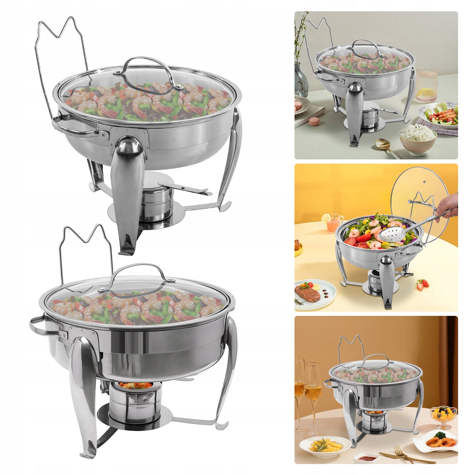 4L Circle Stainless Steel Chafing Dish, Chafing Dish Buffet Warmer