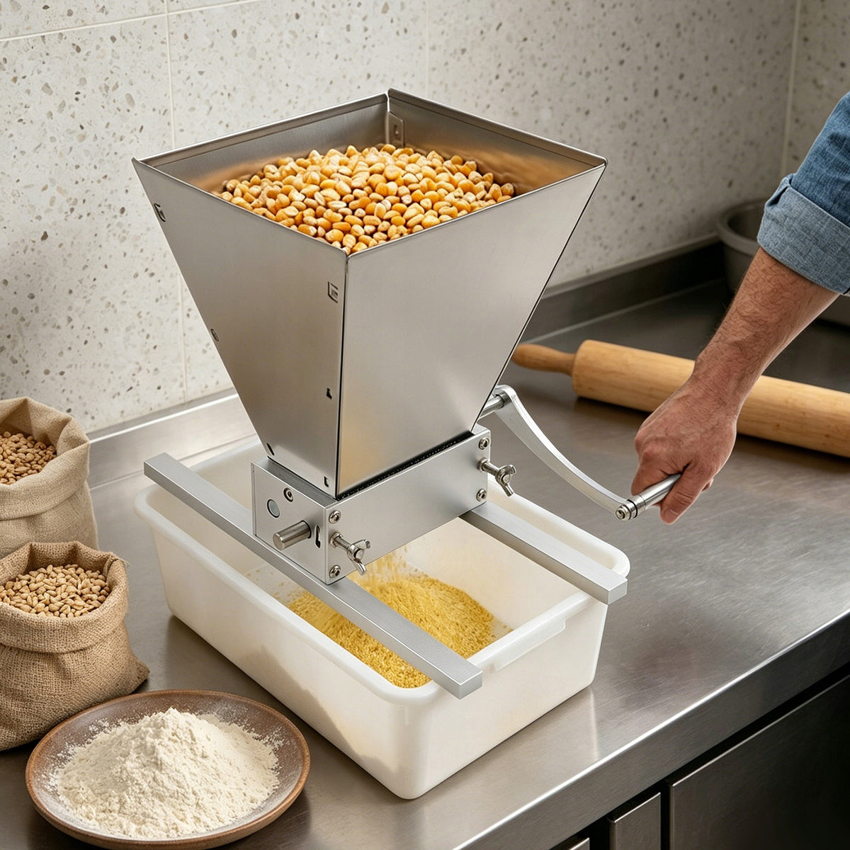 4L STAINLESS STEEL MANUAL MALT MILL CRUSHER GRAIN GRINDER(ROLLER 0-2.5MM) Manufacturer code 83501