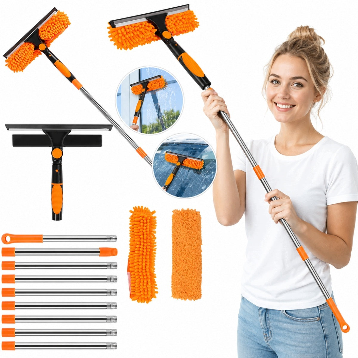 4M TELESCOPIC WINDOW WASHER SQUEEGEE PANEL SNOW REMOVAL BRUSH