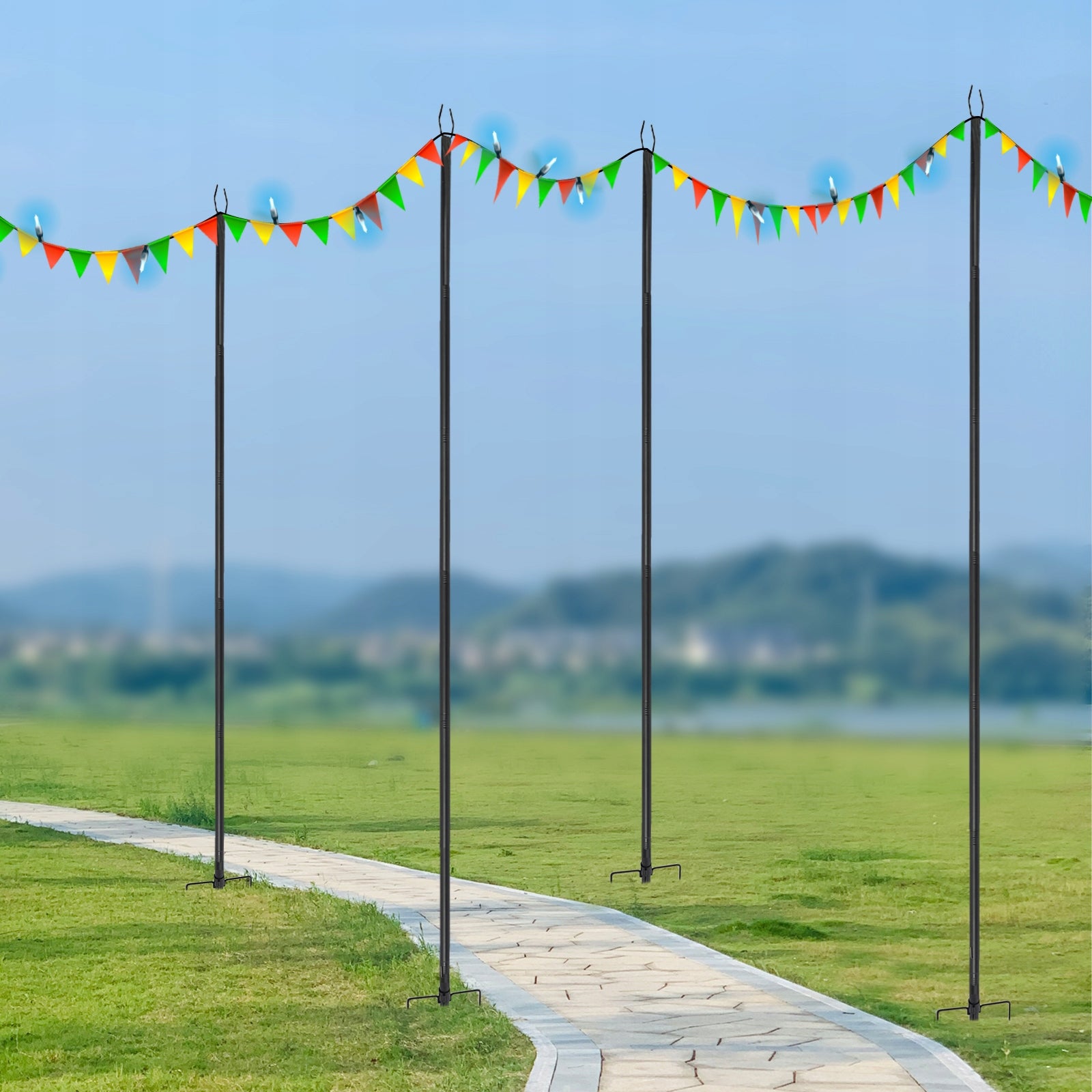 4PCS 3M OUTSIDE HANGING LIGHT POLES, PATIO LIGHTING STAND, LIGHTING STAND Packaging status original