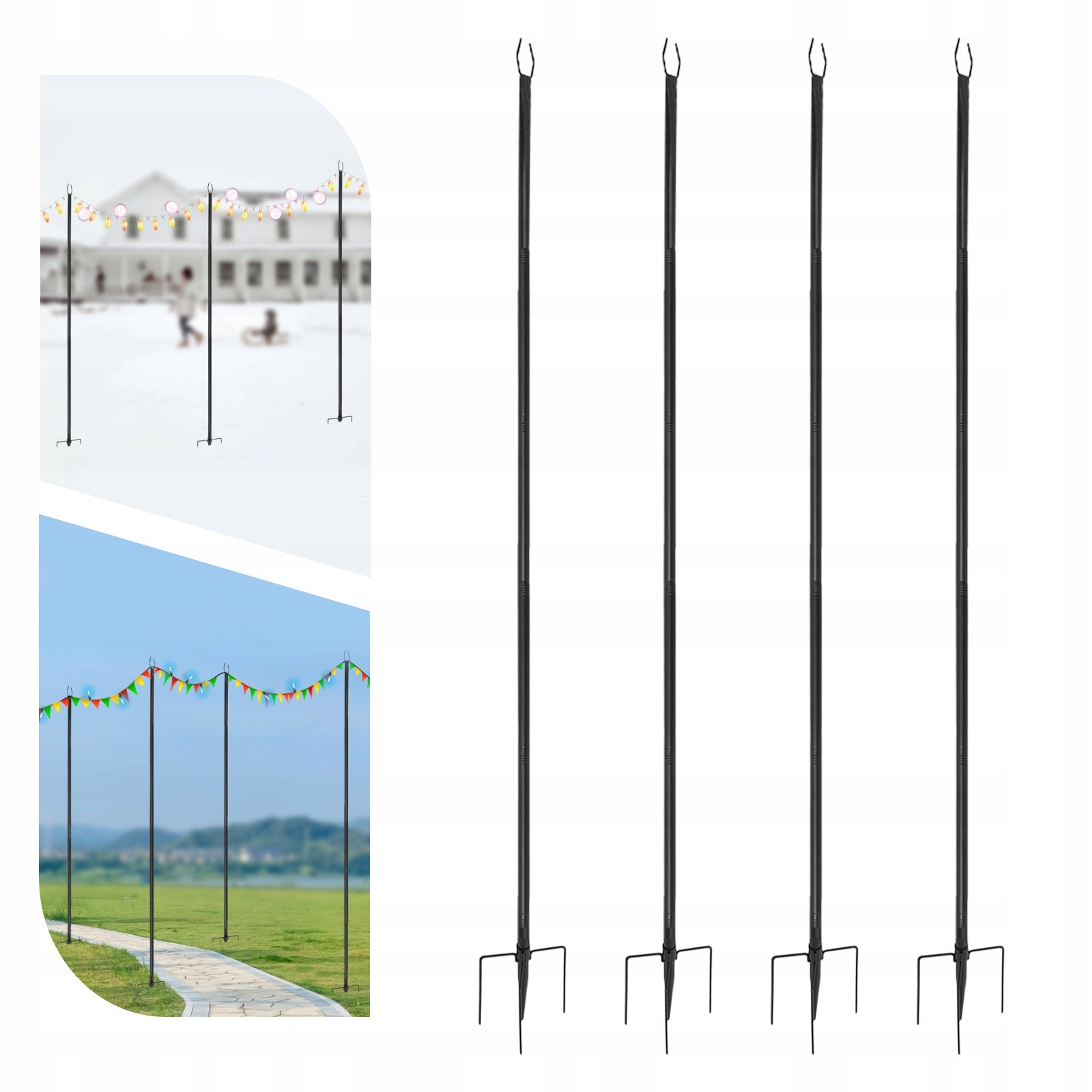 4PCS 3M OUTSIDE HANGING LIGHT POLES, PATIO LIGHTING STAND, LIGHTING STAND