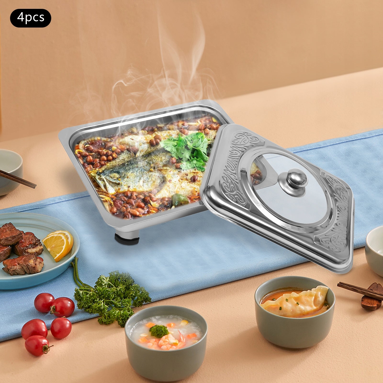 4PCS Buffet Trays Rectangular Buffet Stainless Steel Brand no brand