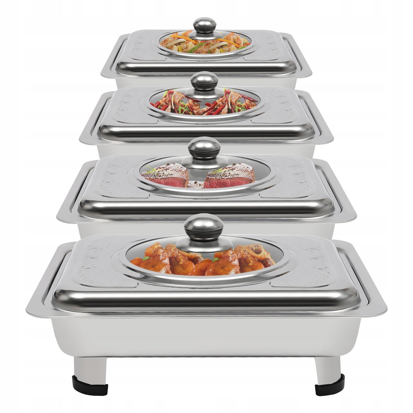 4PCS Buffet Trays Rectangular Buffet Stainless Steel