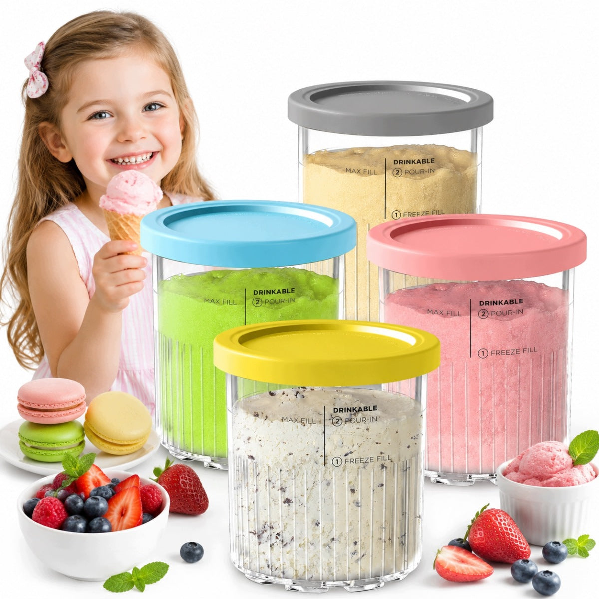 4PCS ICE CREAM CONTAINERS ICE MAKER CONTAINER FOR NINJA NC500 NC501