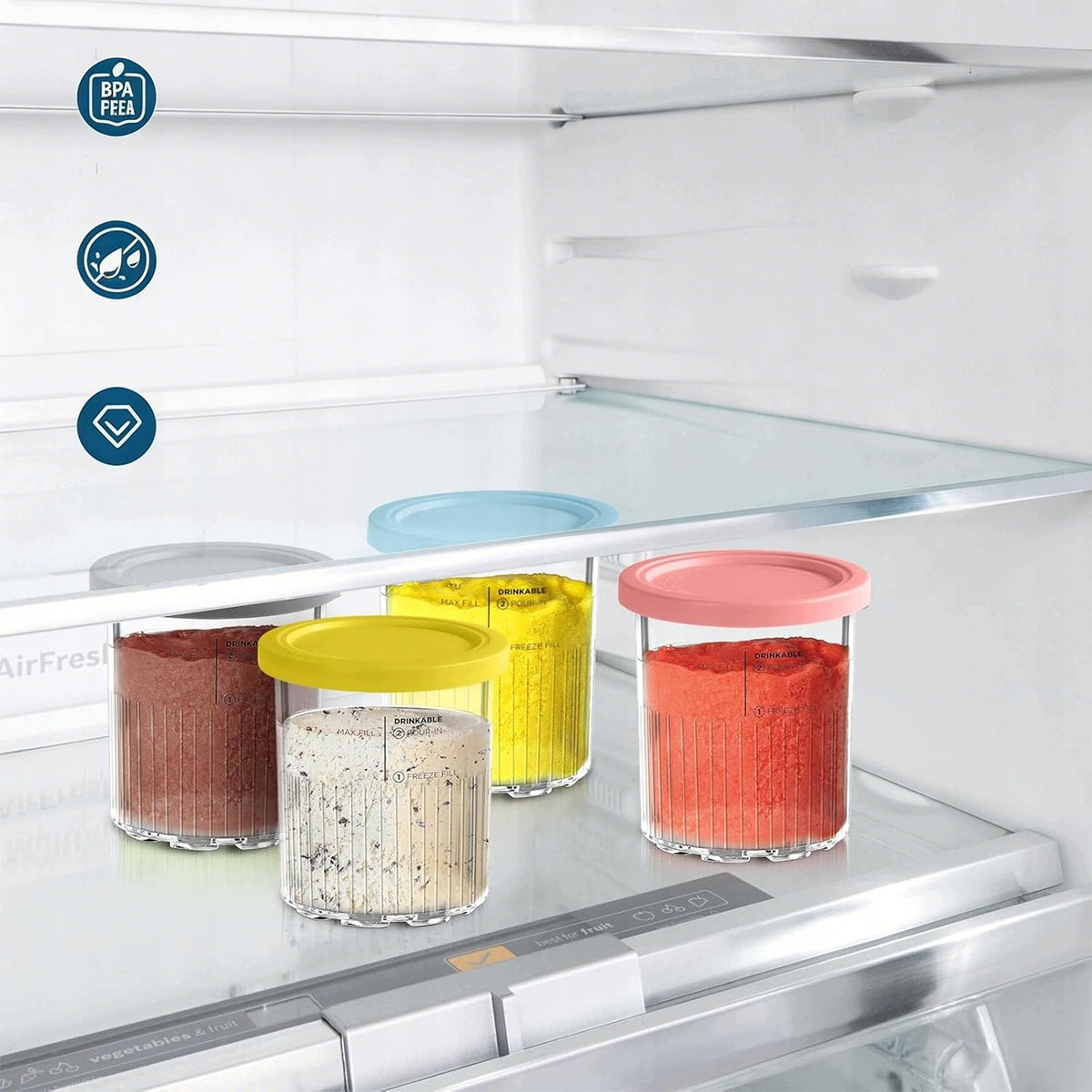 4PCS ICE CREAM CONTAINERS Ninja CREAMI NC501EU WITH LID Dominant color multicolor
