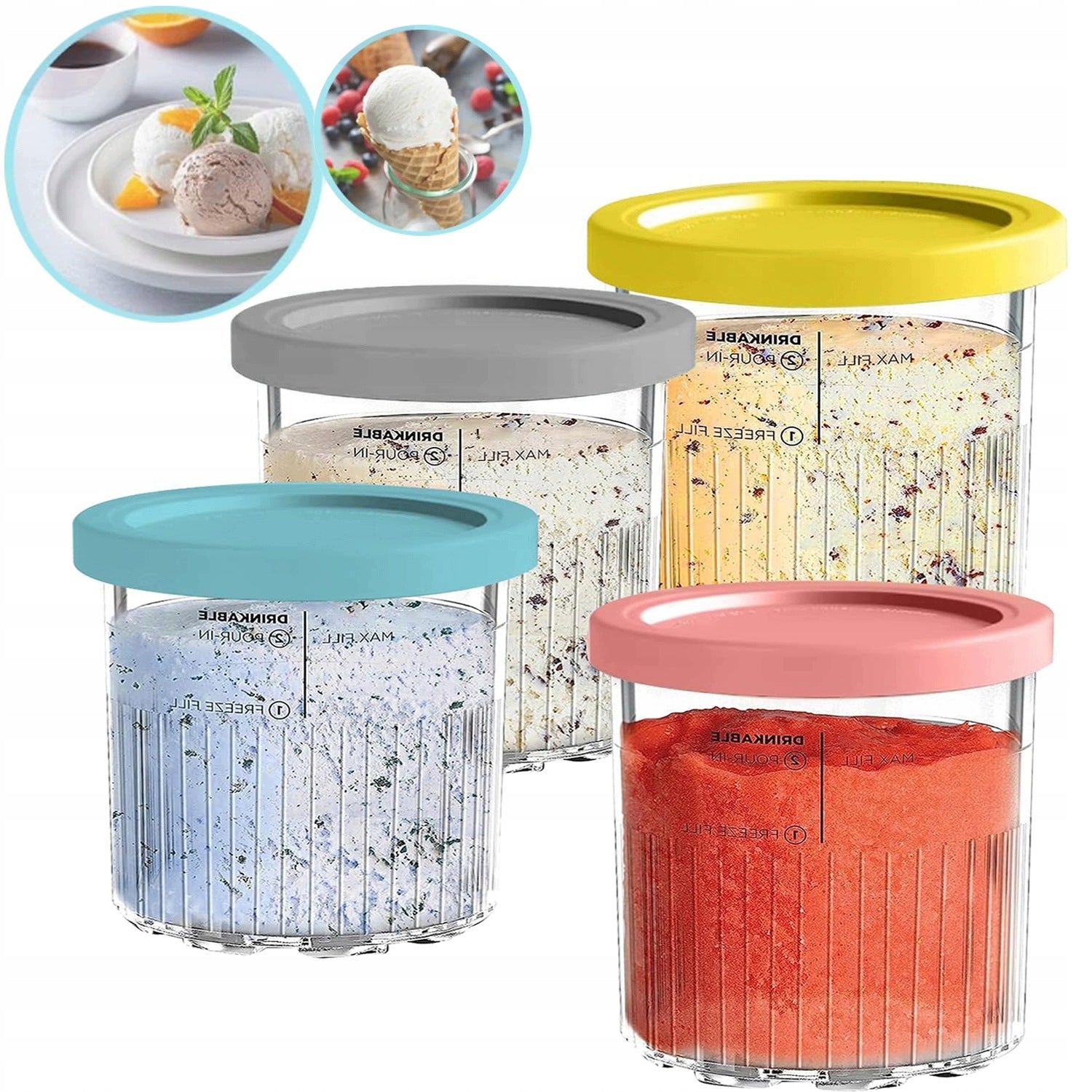 4PCS ICE CREAM CONTAINERS Ninja CREAMI NC501EU WITH LID