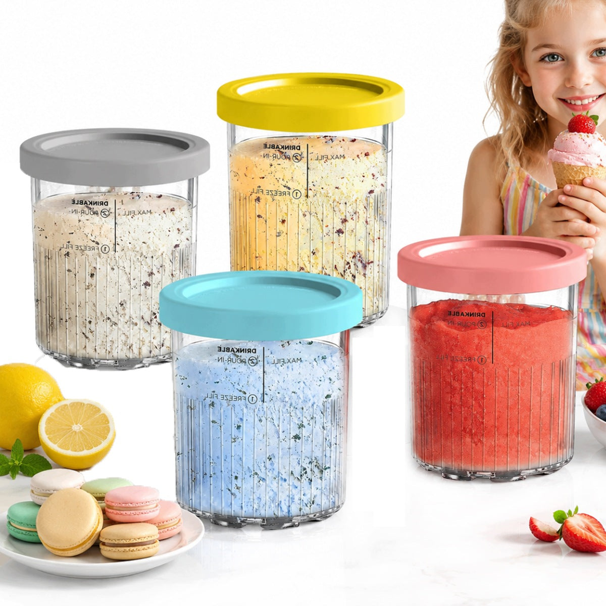 4PCS NINJA CREAMI DELUXE ICE CREAM CONTAINERS WITH LID NC501 NC500