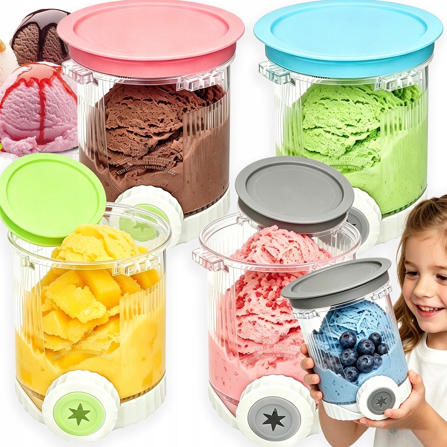 4PCS SET ICE CREAM CONTAINERS NINJA CREAMI SWIRL NC700 NC701 Dominant color multicolor