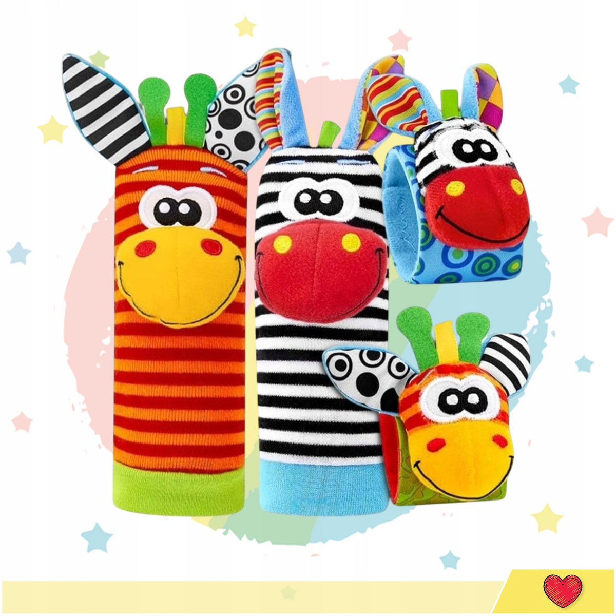 4PCS SOCKS BANDS 3D RATTLES SOZZY SENSORY TOY FOR BABIES Packaging status original