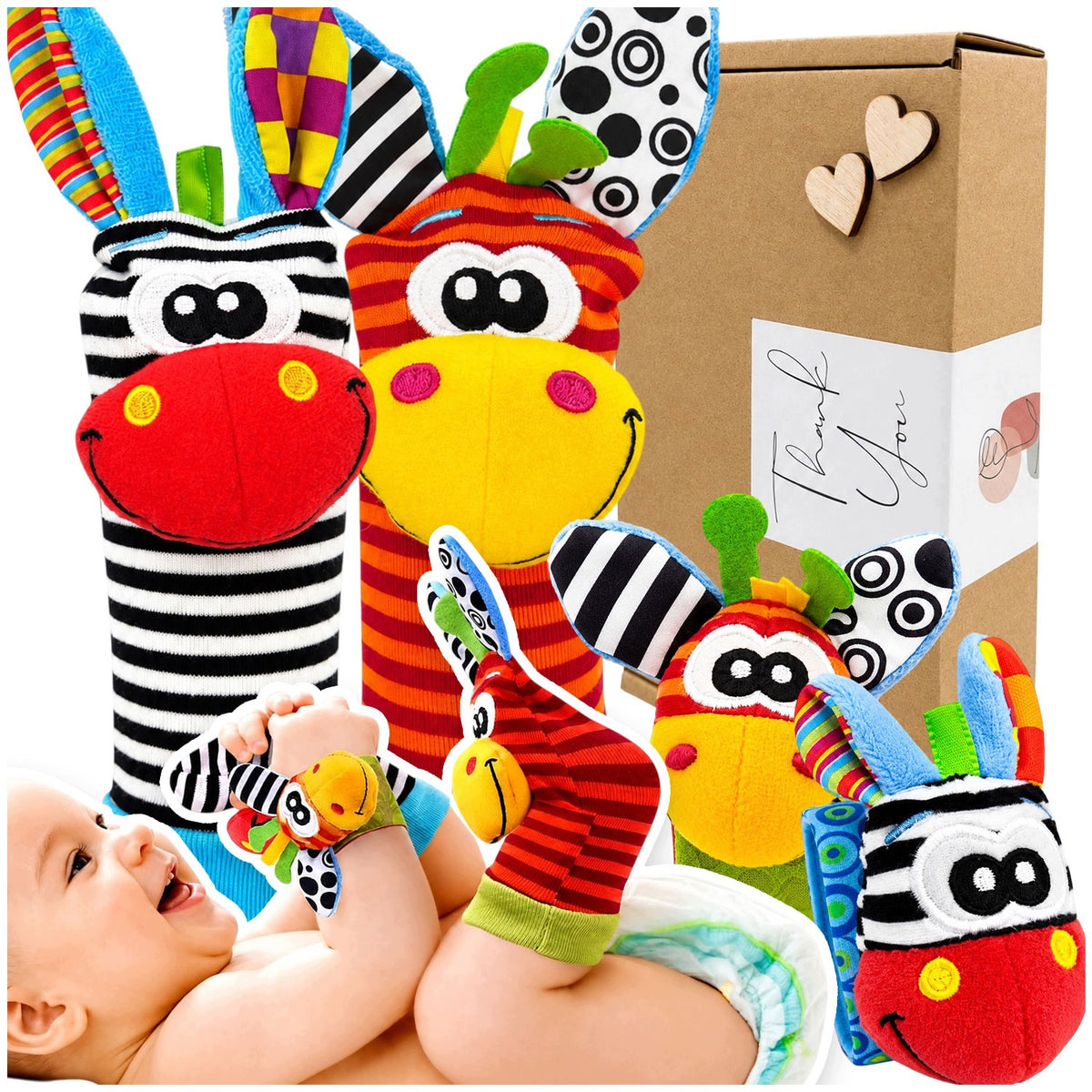 4PCS SOCKS BANDS 3D RATTLES SOZZY SENSORY TOY FOR BABIES