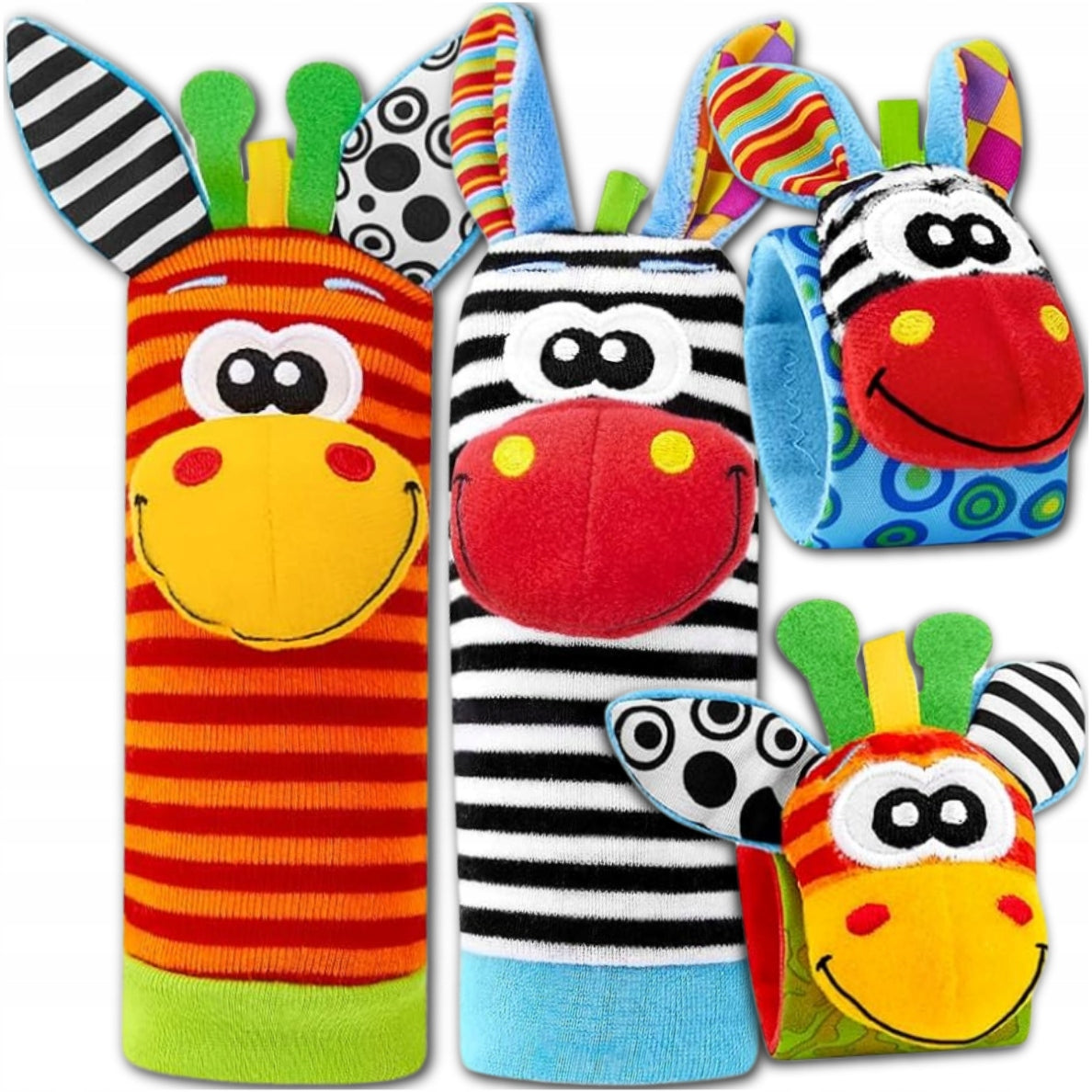 4Pcs 3D Socks Wrist Rattles for Babies Sensory Toy