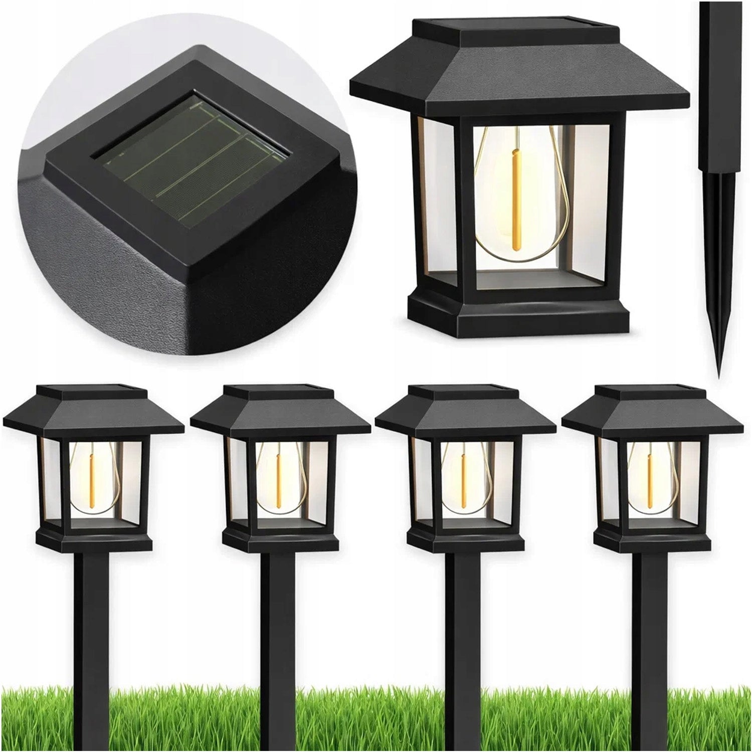 4X SOLAR GARDEN LAMP HAMMERED BULB GARDEN LIGHTS DUSK SENSOR
