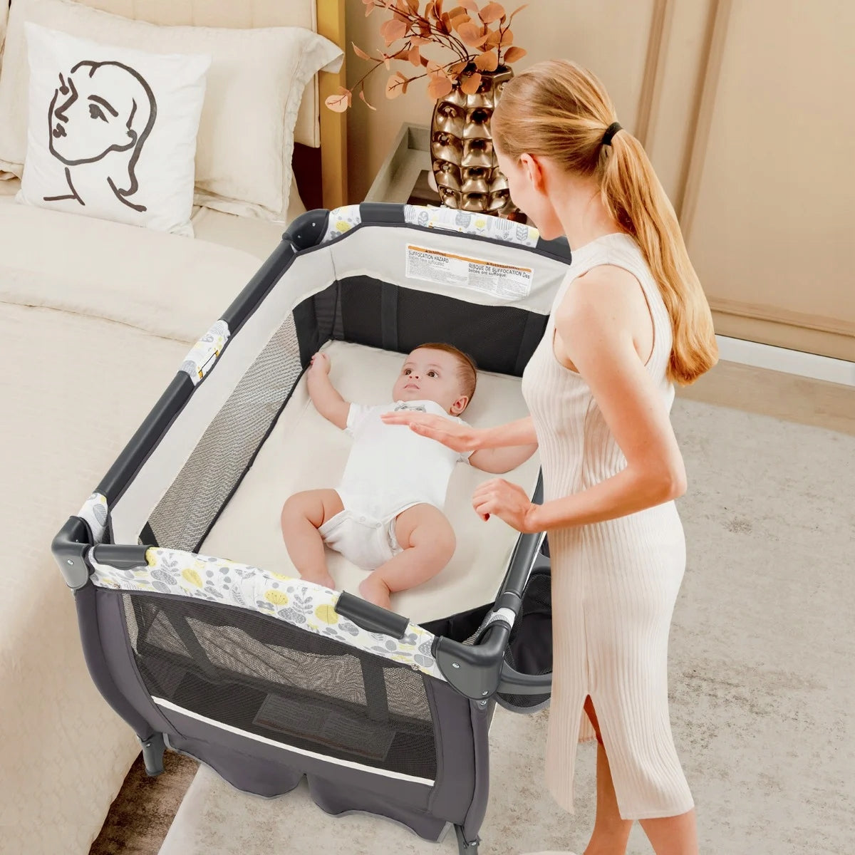 4in1 Folding Travel Cot with Mattress Canopy Cot Manufacturer code BE10055PI